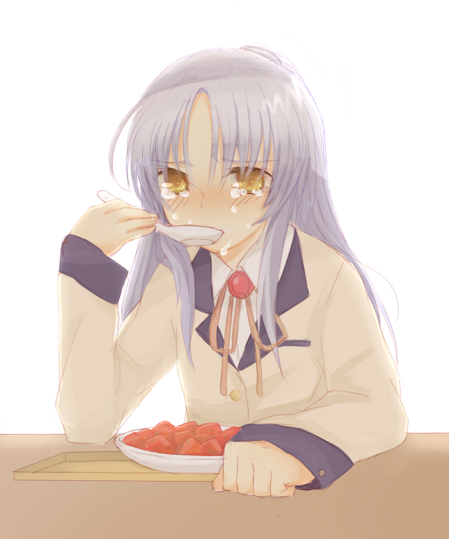 eating, food, mapo_doufu, retoro, tears, tachibana_kanade