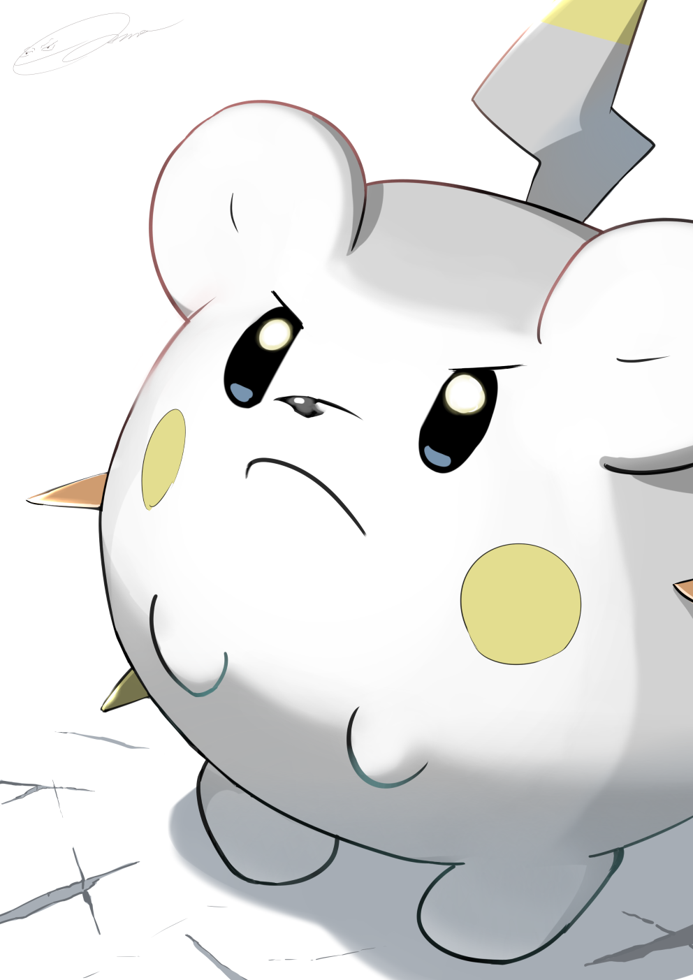black_eyes, closed_mouth, commentary_request, cracked_floor, frown, highres, koma_nezumi, looking_up