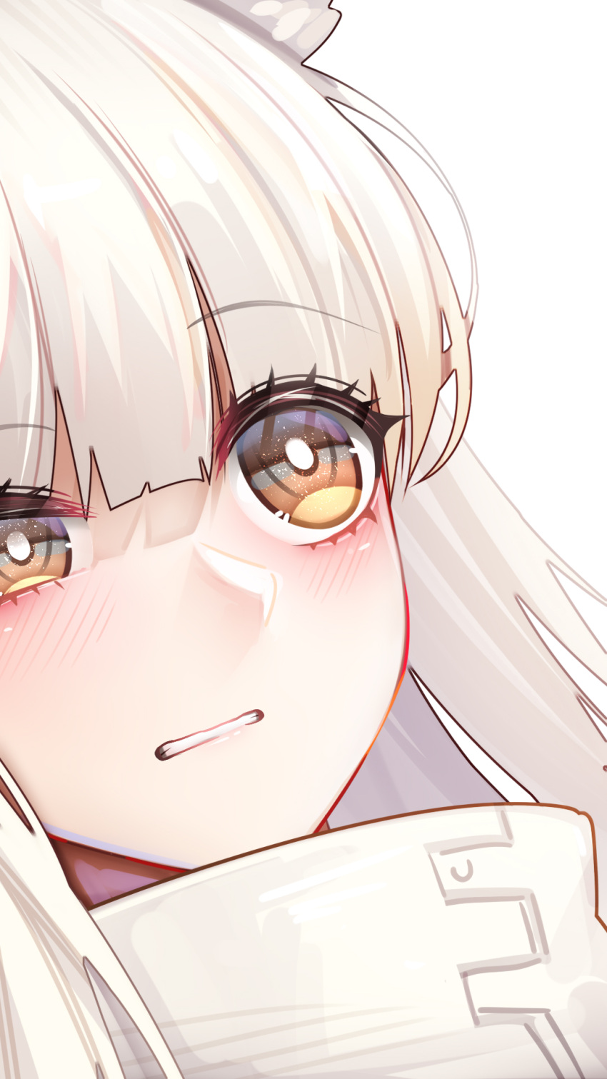 1girl, arknights, bangs, binggong_asylum, blush, clenched_teeth, commentary_request, eyebrows_visible_through_hair