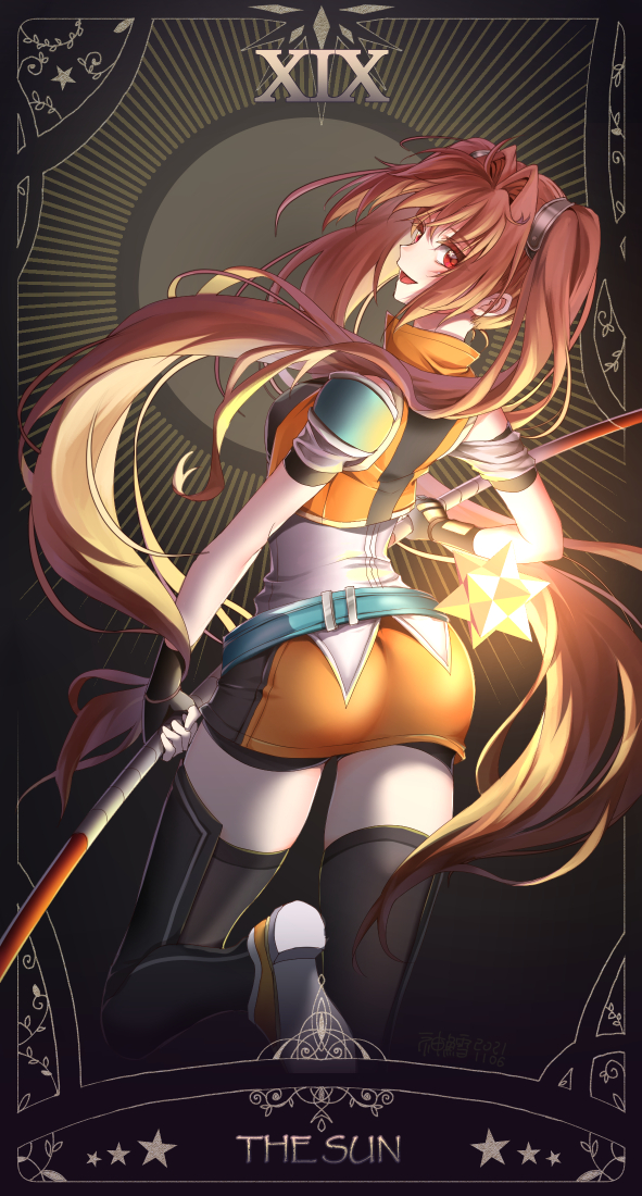 1girl, armor, ass, bike_shorts, bike_shorts_under_skirt, black_gloves, black_legwear, breasts