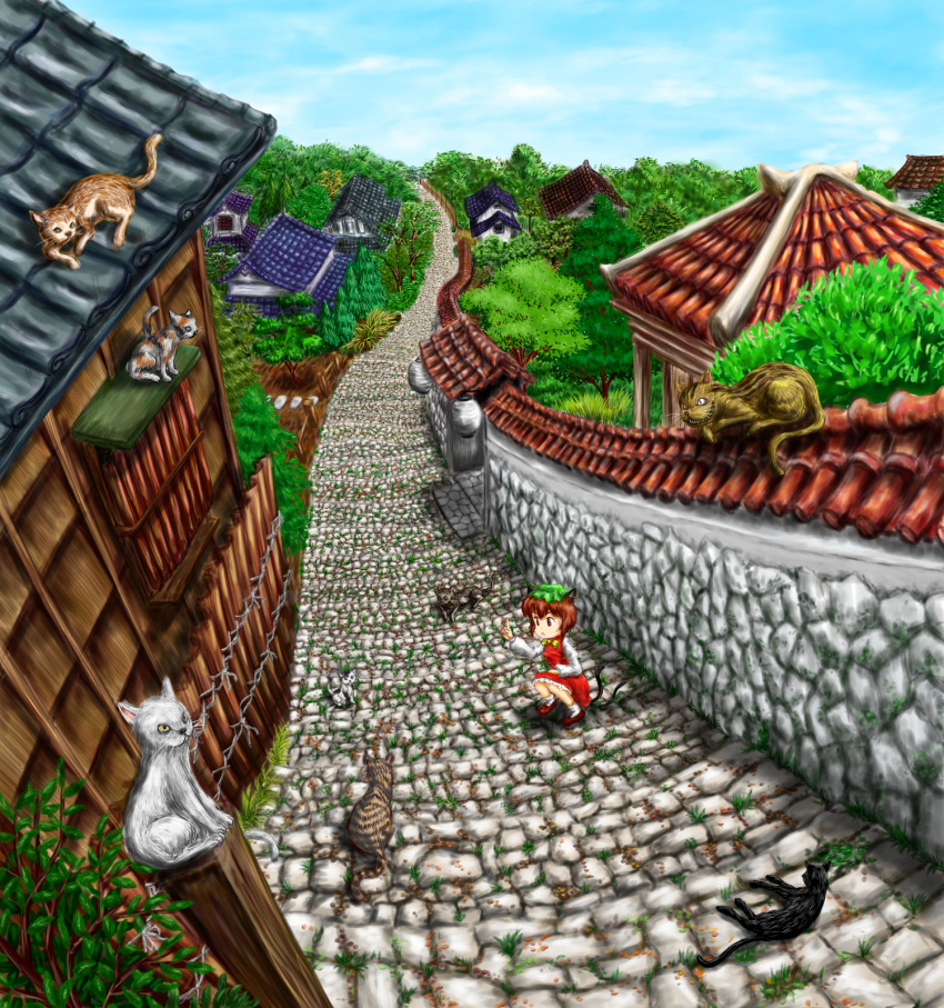 bad_id, cat, cat_ears, cat_tail, chen, highres, multiple_tails, nom_(shumneko)