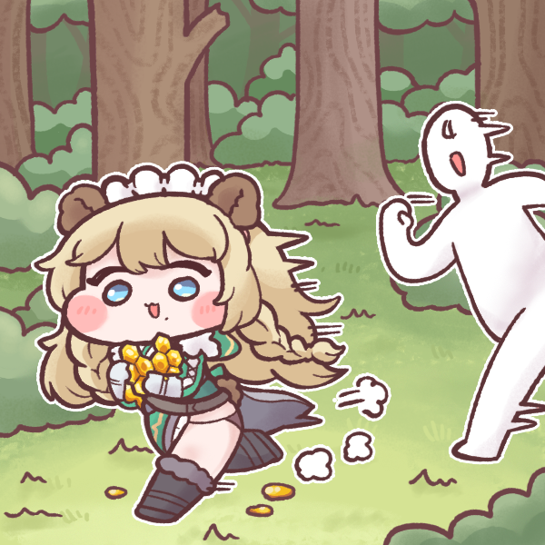 :3, animal_ears, bear_ears, bear_tail, blonde_hair, blue_eyes, blush, blush_stickers