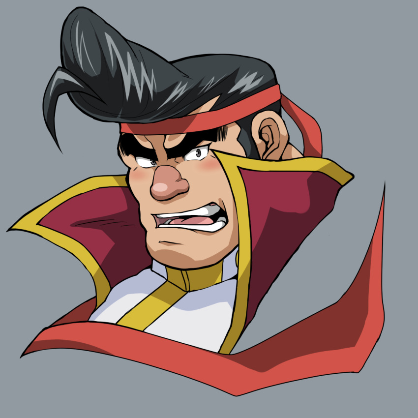 1boy, black_hair, blush, cropped_shoulders, frown, hachimaki, hair_strand, headband