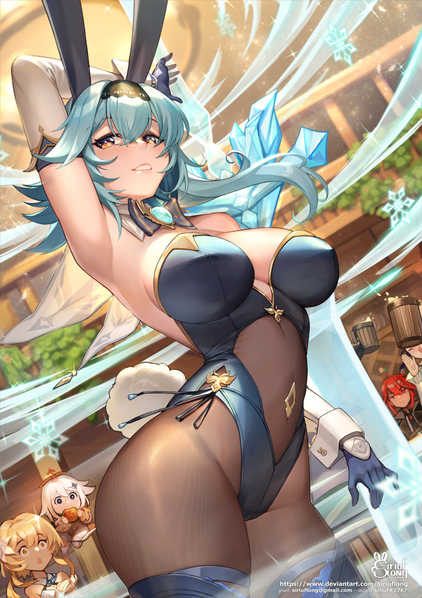 3girls, alcohol, animal_ears, arm_up, bangs, bare_shoulders, beer, beer_mug