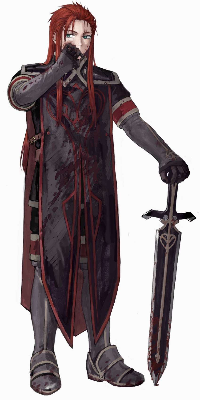 1boy, absurdres, armored_boots, asch_(tales), black_gloves, blood, blood_on_clothes, blood_on_face