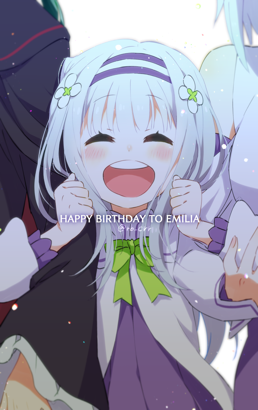 :d, ^_^, ^o^, bangs, blunt_bangs, closed_eyes, emilia_(re:zero), family