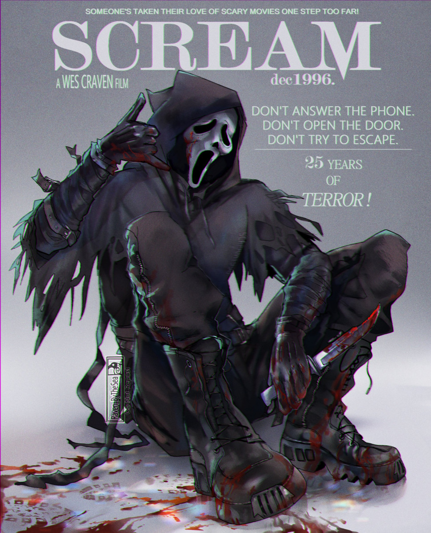 1boy, absurdres, black_gloves, blood, blood_on_clothes, blood_on_hands, blood_on_knife, blood_splatter
