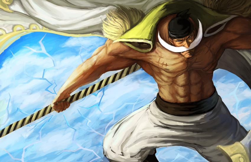 abs, bandana, cape, clouds, edward_newgate, gar, jacket, moustache