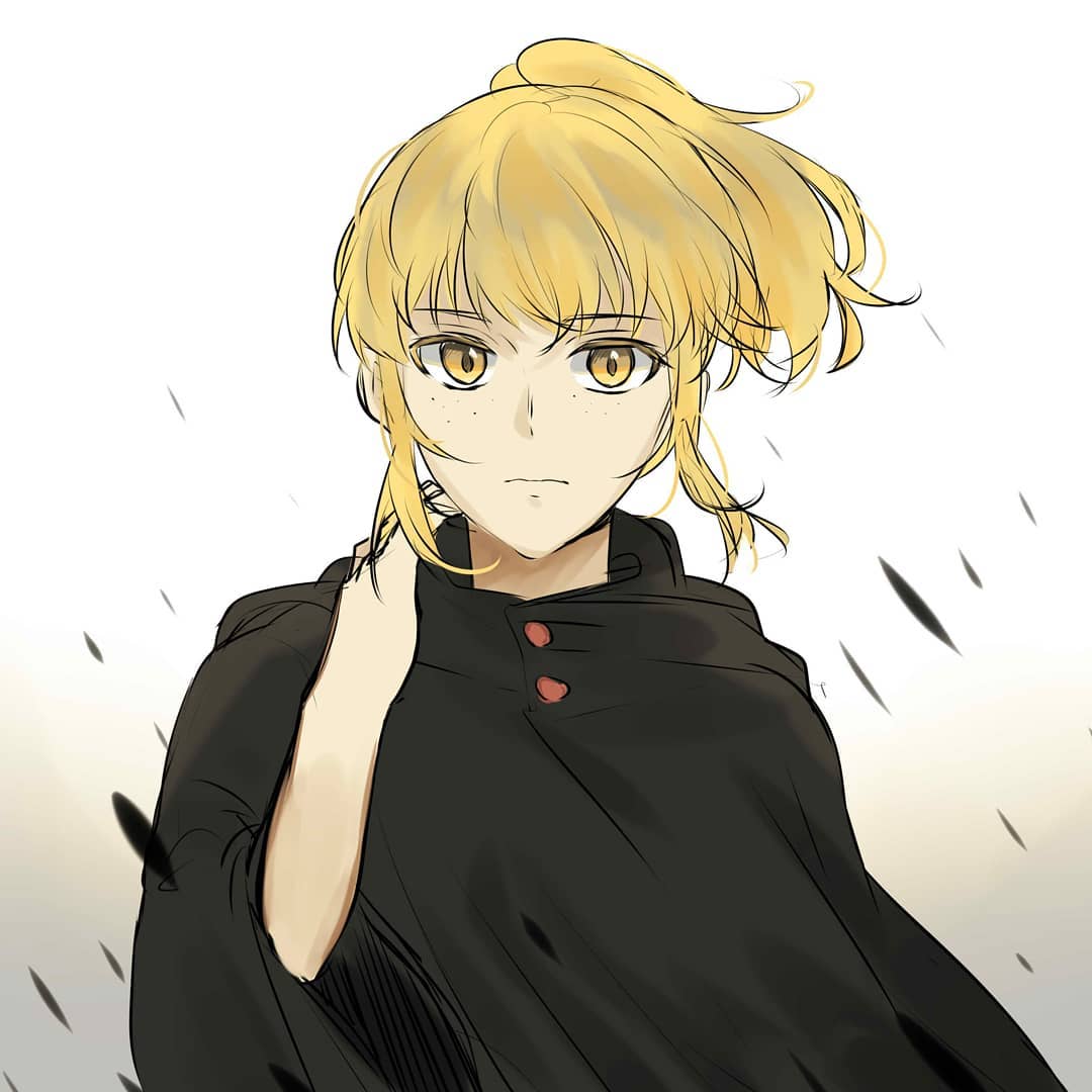 1girl, artist_request, bad_link, bangs, black_cloak, blonde_hair, cloak, closed_mouth