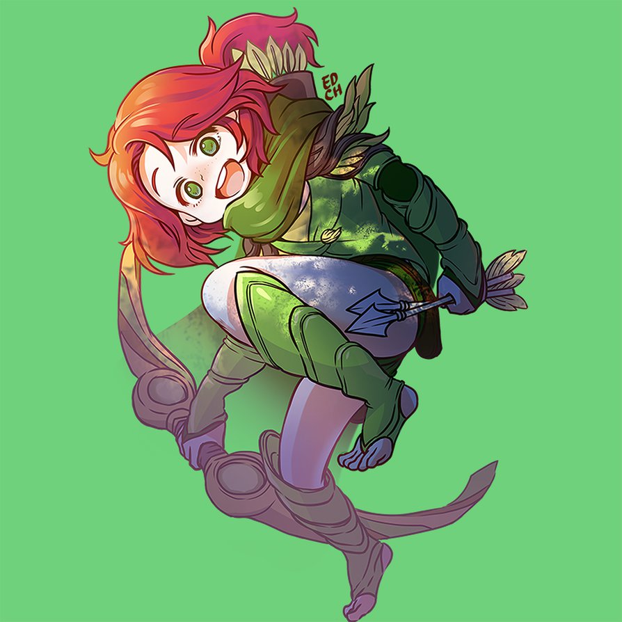 1girl, :d, arrow_(projectile), bangs, bow_(weapon), dota_(series), dota_2, edich_art