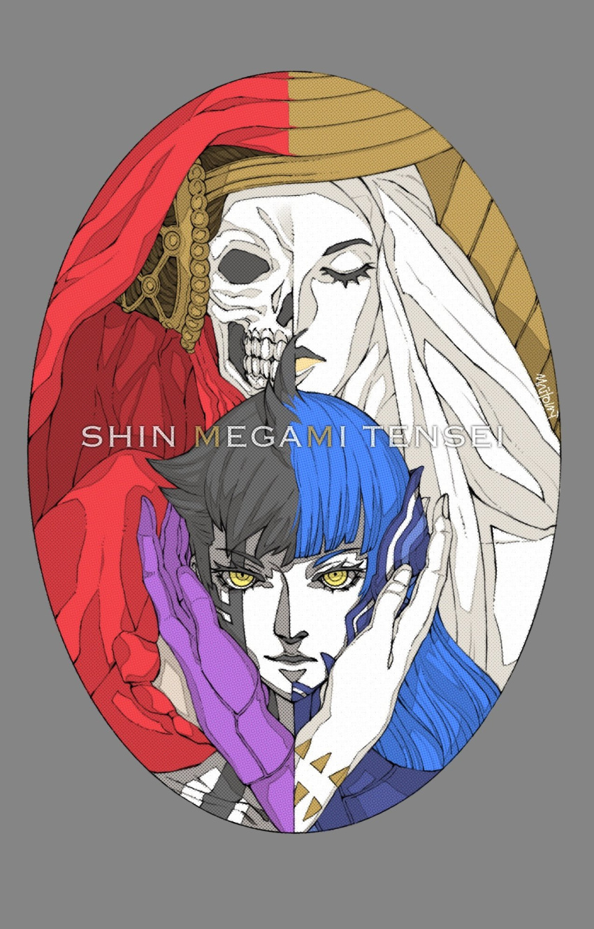 2boys, 2girls, androgynous, armor, bangs, black_hair, bodysuit, collarbone