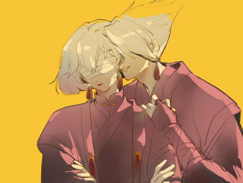 2boys, alef_(sky:_children_of_the_light), apunchaday, bandages, chinese_clothes, covered_eyes, crossed_arms, daleth_(sky:_children_of_the_light)