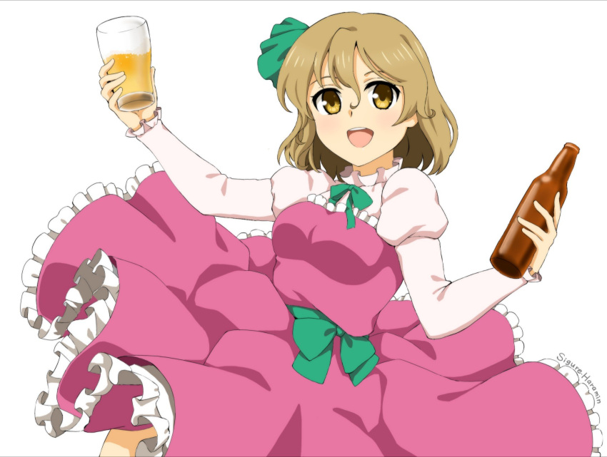 alcohol, beer_mug, beerko, bottle, bow, cup, dress, frilled_dress