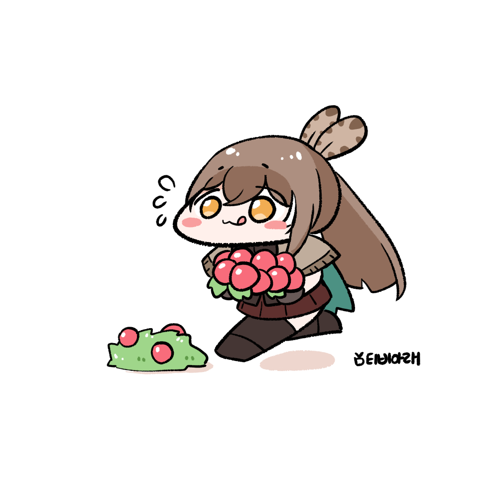 1girl, :3, :q, artist_name, berry, brown_hair, emaka, eyebrows_visible_through_hair