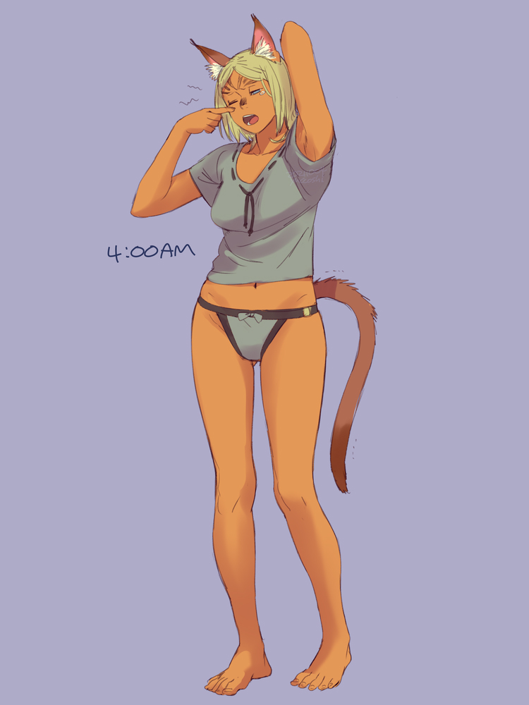 1girl, animal_ear_fluff, animal_ears, arm_behind_back, arm_up, ass_visible_through_thighs, bare_legs, barefoot