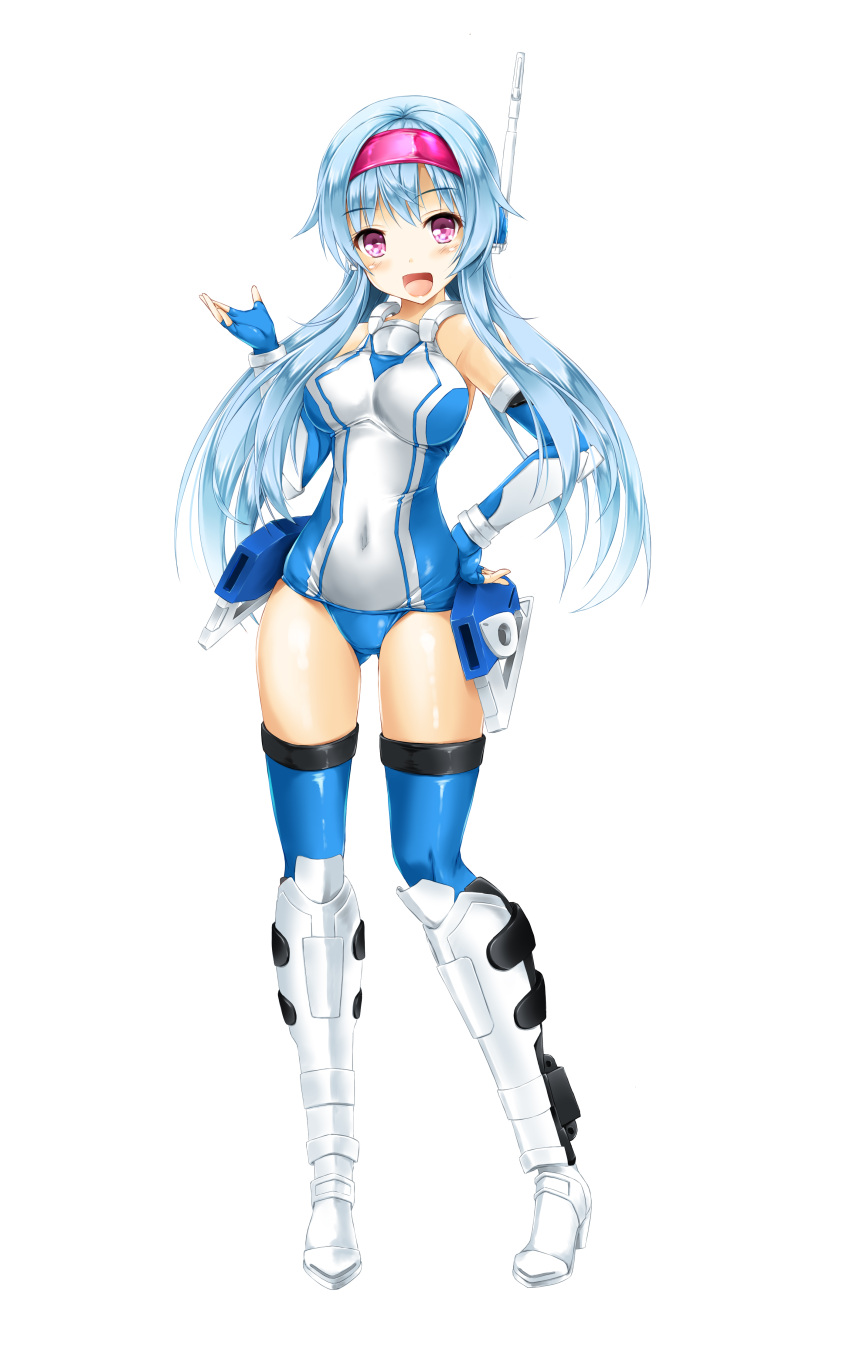 1girl, absurdres, ass_visible_through_thighs, blue_gloves, blue_leotard, breasts, elbow_gloves, eyebrows_visible_through_hair