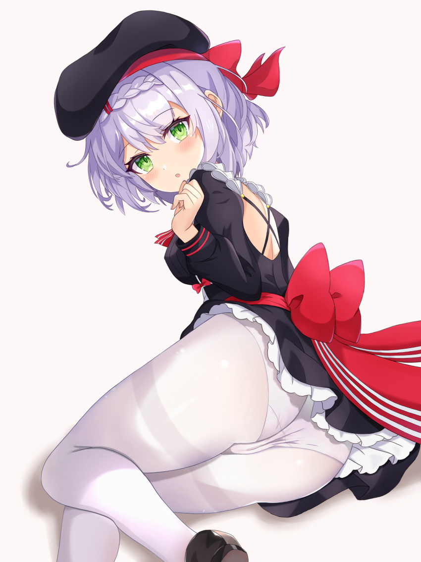 1girl, :o, absurdres, ass, blush, bow, braid, braided_bangs