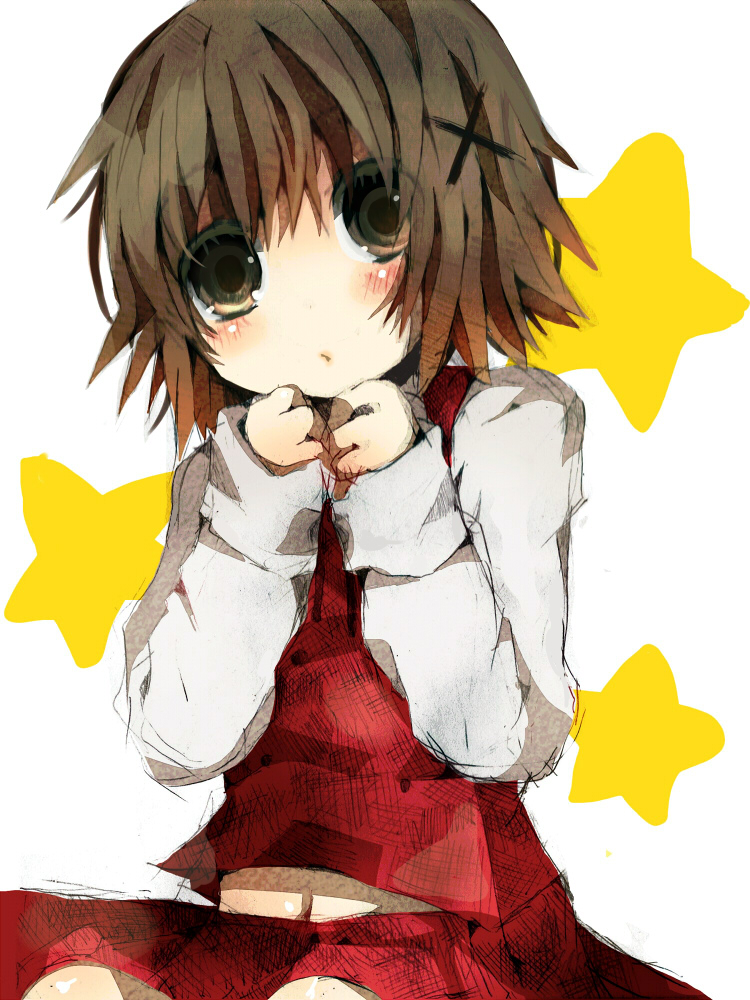 brown_eyes, brown_hair, hidamari_sketch, kohinata_hemu, navel, obinata_hemu, school_uniform, short_hair