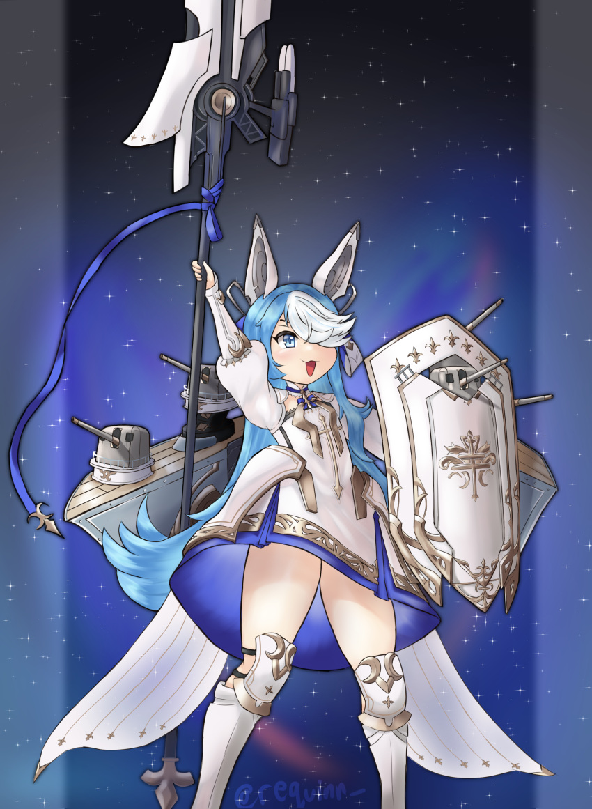1girl, absurdres, armored_boots, artillery, artist_name, azur_lane, blue_eyes, blue_hair