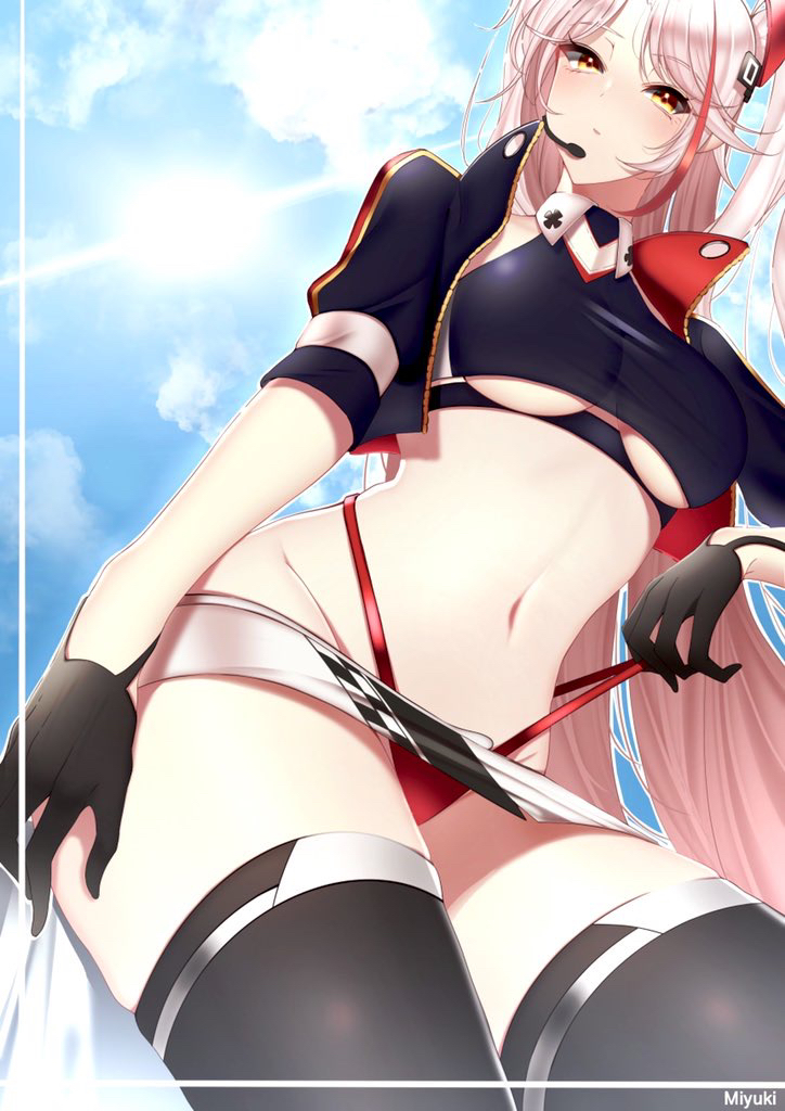 1girl, azur_lane, black_gloves, black_legwear, breasts, cropped_jacket, cropped_shirt, eyebrows_visible_through_hair