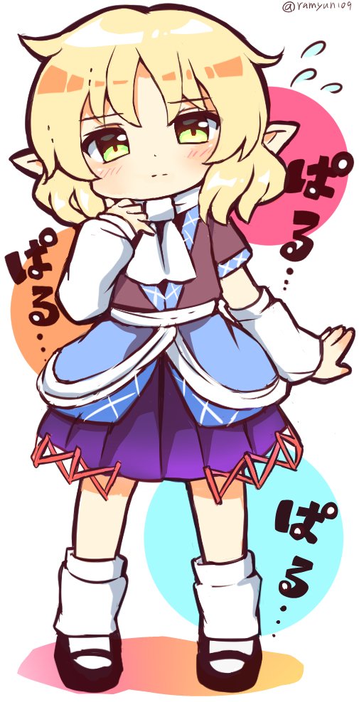 1girl, arm_warmers, bangs, black_footwear, black_shirt, blonde_hair, blue_jacket, blush