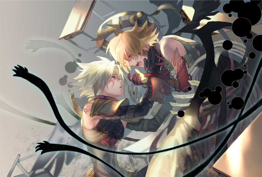 .hack//, .hack//g.u., 1boy, 1girl, atoli_(.hack//), atri-my_dear_moments-, blonde_hair, detached_sleeves