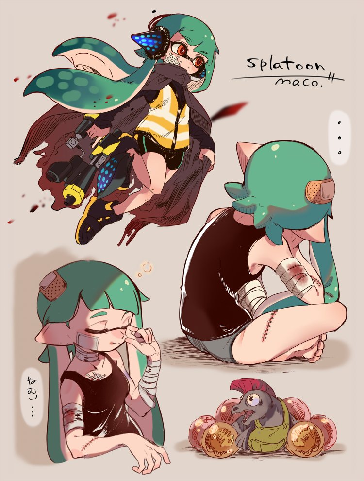 ..., 1girl, artist_name, bandage_on_face, bandaged_arm, bandaged_neck, bandages, bandaid