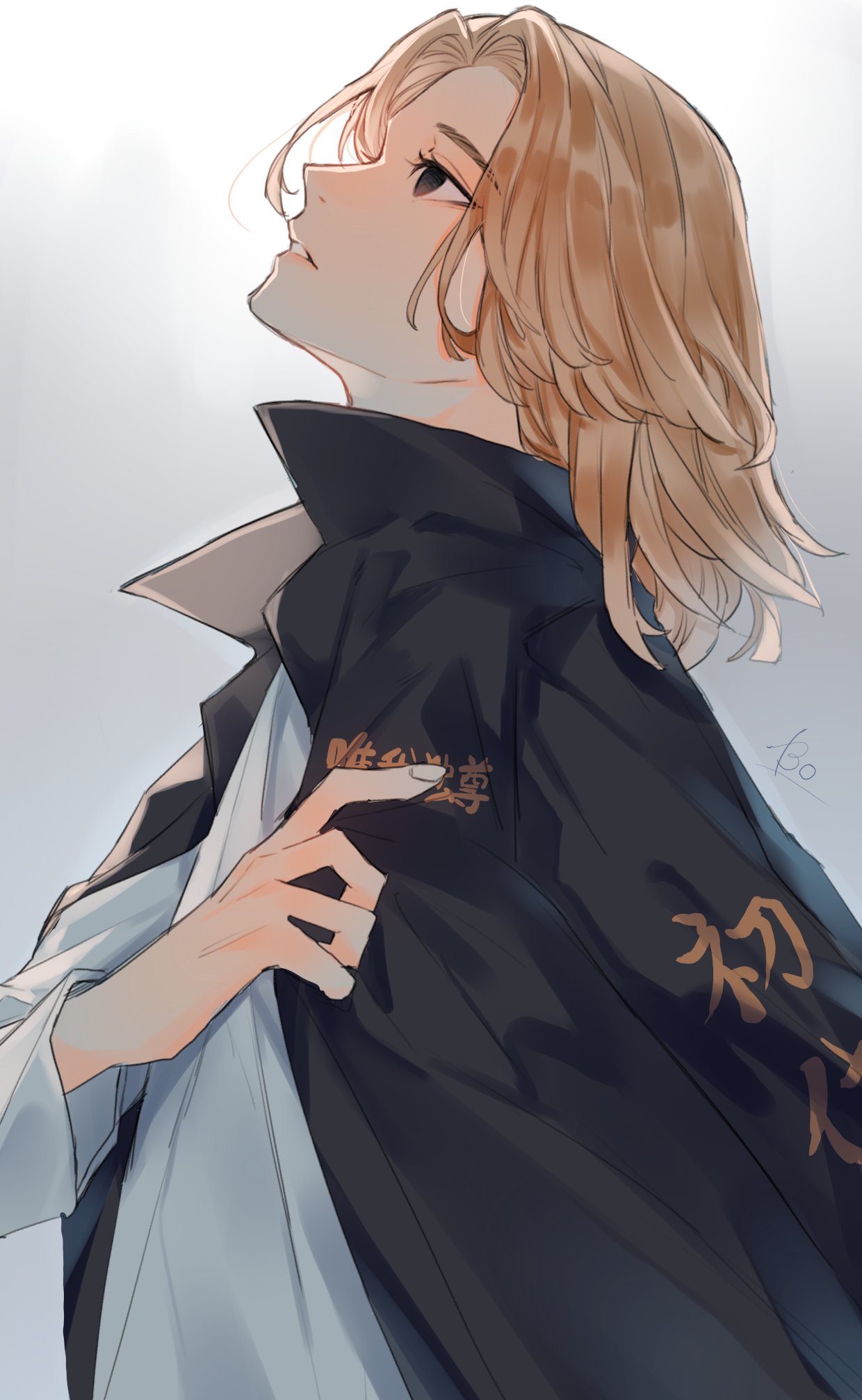 1boy, black_eyes, black_jacket, blonde_hair, bo_1125, empty_eyes, highres, jacket