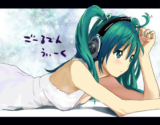 ahoge, bad_id, dress, green_eyes, green_hair, hatsune_miku, headphones, letterboxed