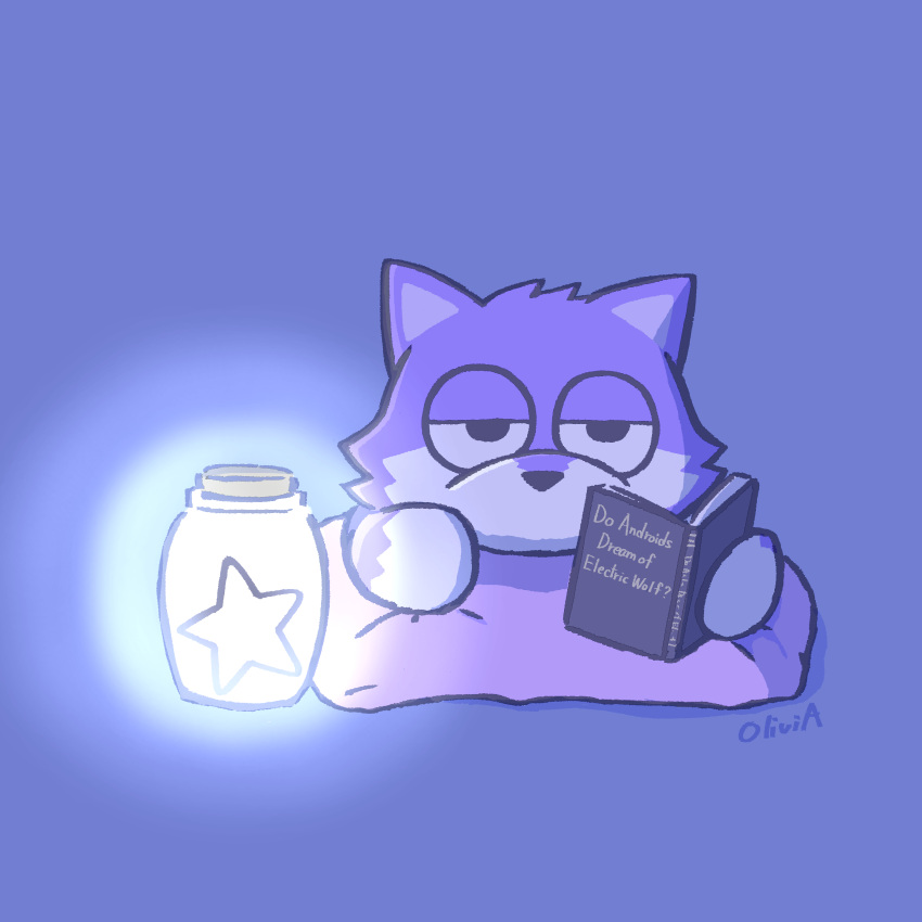 absurdres, animal, artist_name, blue_background, book, do_androids_dream_of_electric_sheep?, english_text, glowing