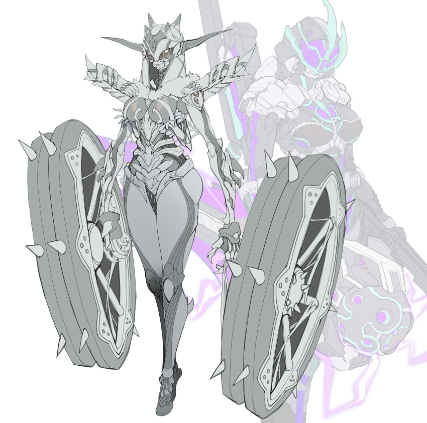 1girl, absurdres, armor, arthropod_girl, arthropod_legs, black_armor, breast_hold, breasts