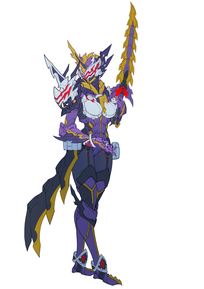 1girl, absurdres, armor, asymmetrical_armor, breasts, catball1994, clawed_gauntlets, dragon
