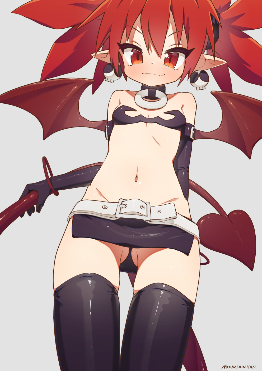 1girl, belt, black_bra, black_gloves, black_legwear, black_skirt, blush, bra