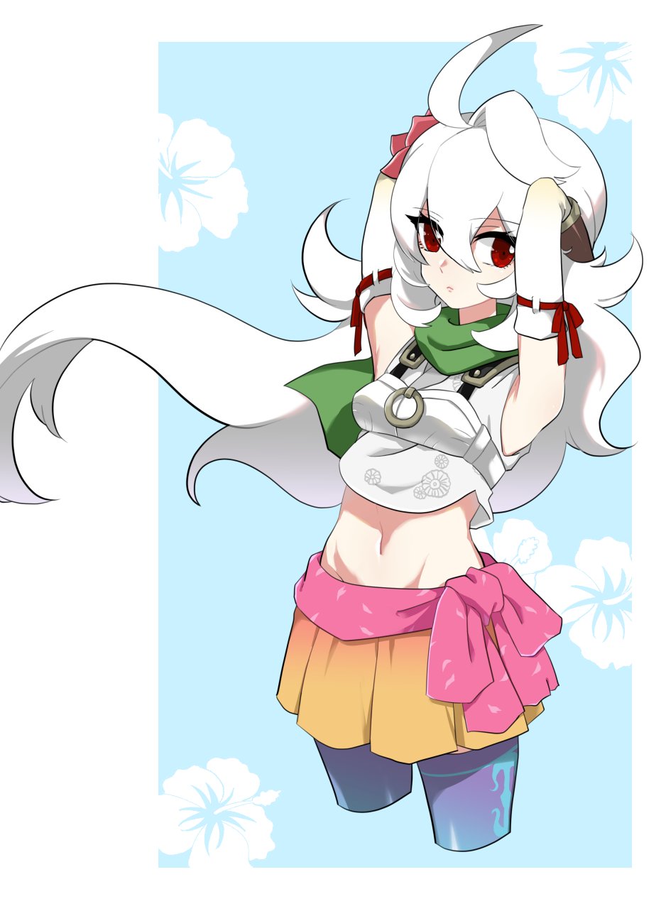 1girl, breasts, closed_mouth, detached_sleeves, emperors_saga, floral_background, flower, hair_flower