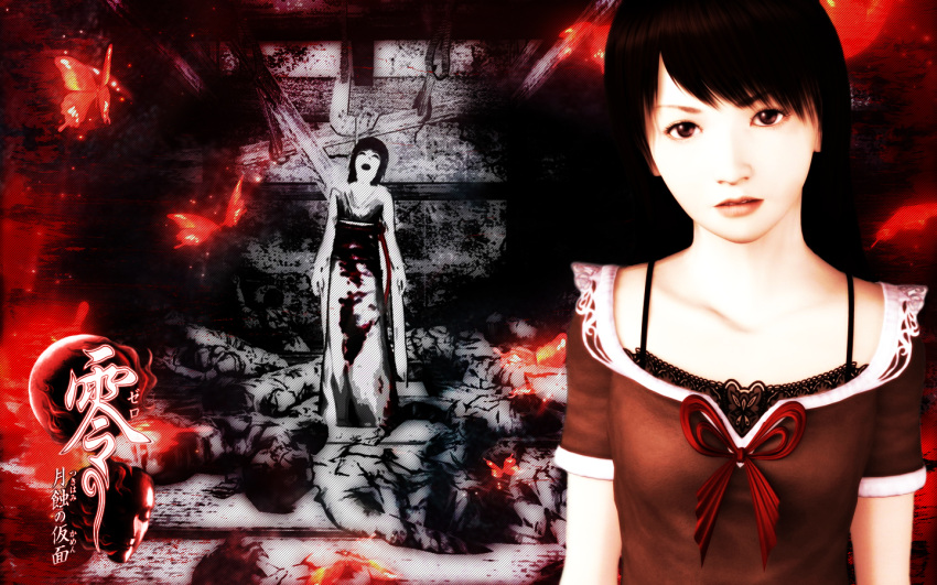 blood, butterfly, fatal_frame, ghost, mio_(fatal_frame), project_zero, ribbon, zero