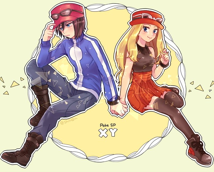1boy, 1girl, bangs, blonde_hair, blue_eyes, blue_jacket, blush, boots