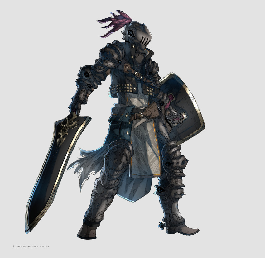 armor, artist_name, belt, black_armor, dated, fantasy, full_body, gauntlets