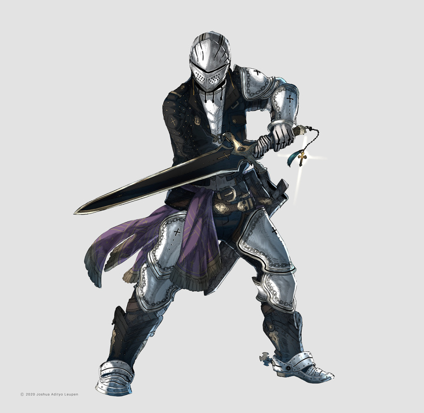 armor, artist_name, belt, cross, dated, fantasy, fighting_stance, full_body