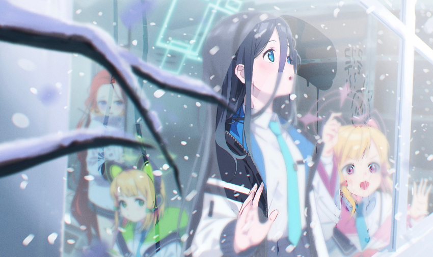 4girls, aqua_necktie, arisu_(blue_archive), bangs, black_hair, blonde_hair, blue_archive, blue_eyes