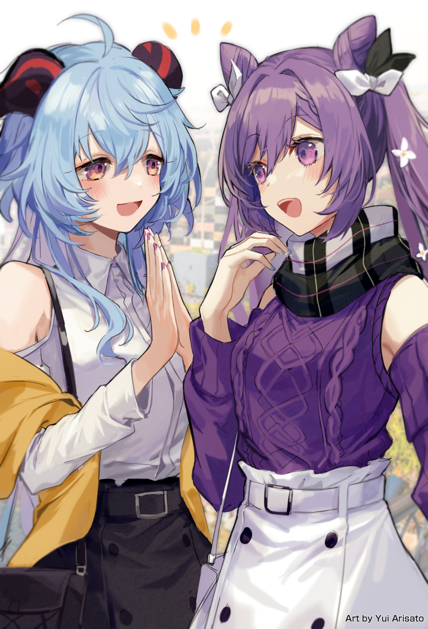 absurdres, ahoge, alternate_costume, arisato_yui, bangs, bare_shoulders, blue_hair, blush