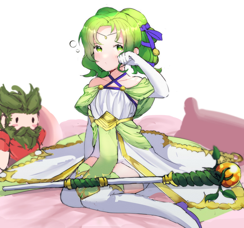 1boy, 1girl, absurdres, bare_shoulders, boots, dozla_(fire_emblem), dress, elbow_gloves