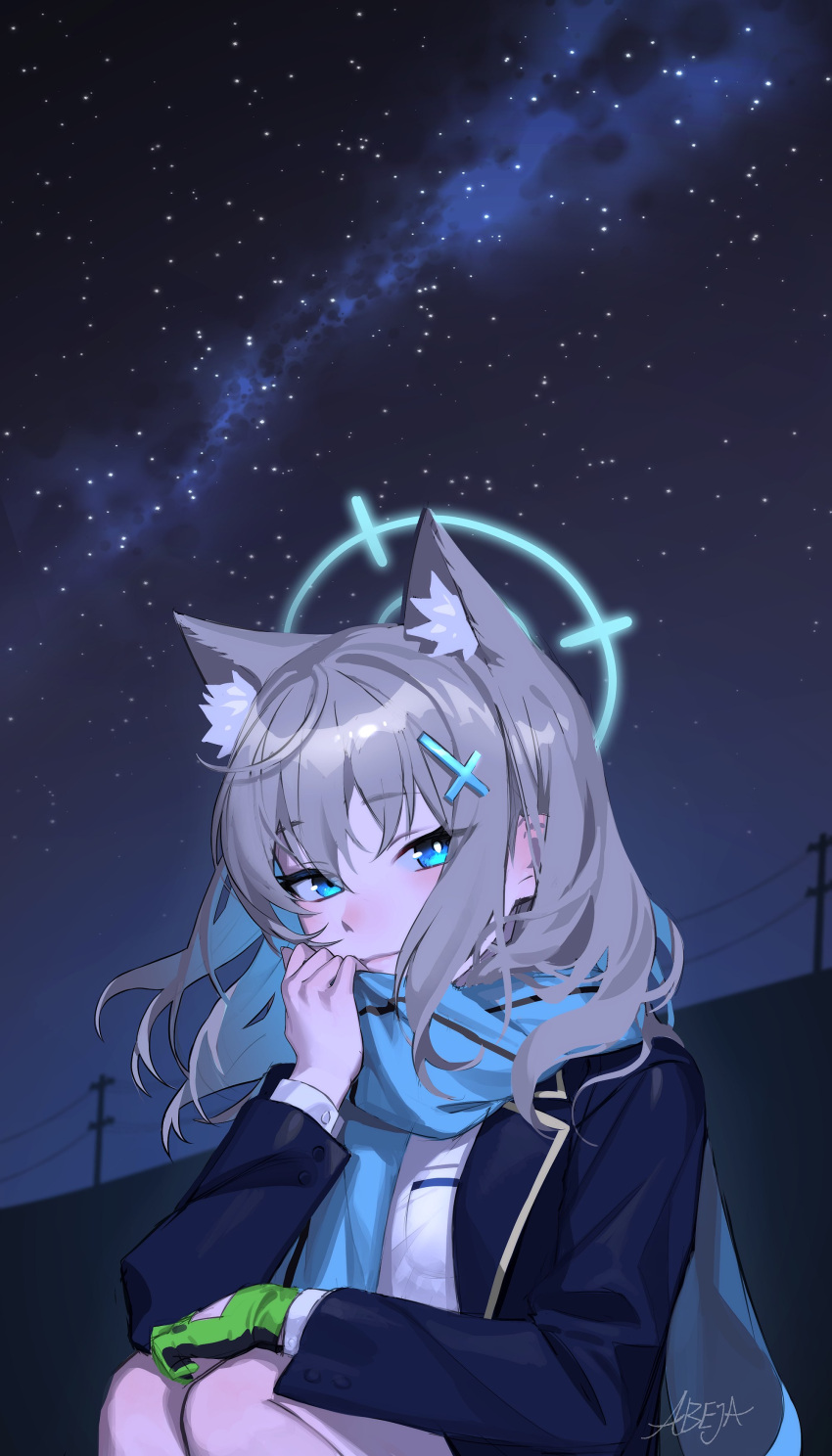 1girl, abeja, absurdres, animal_ear_fluff, animal_ears, artist_name, bangs, blue_archive