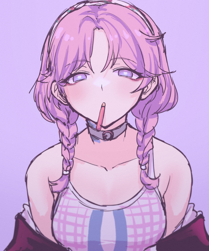 1girl, arknights, blue_eyes, blue_poison_(arknights), blue_poison_(shoal_beat)_(arknights), braid, breasts, choker