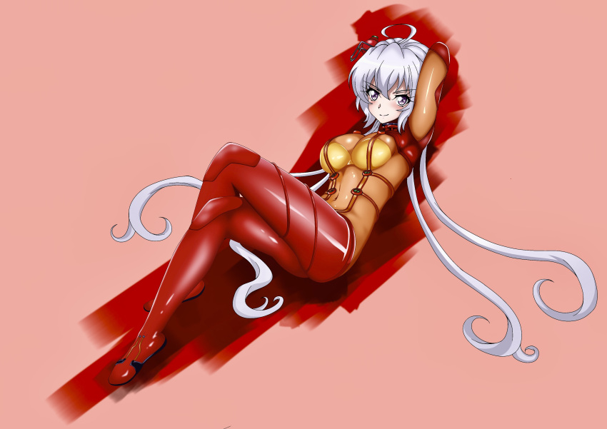 1girl, absurdres, ahoge, arm_behind_head, blush, breasts, cosplay, evangelion:_2.0_you_can_(not)_advance