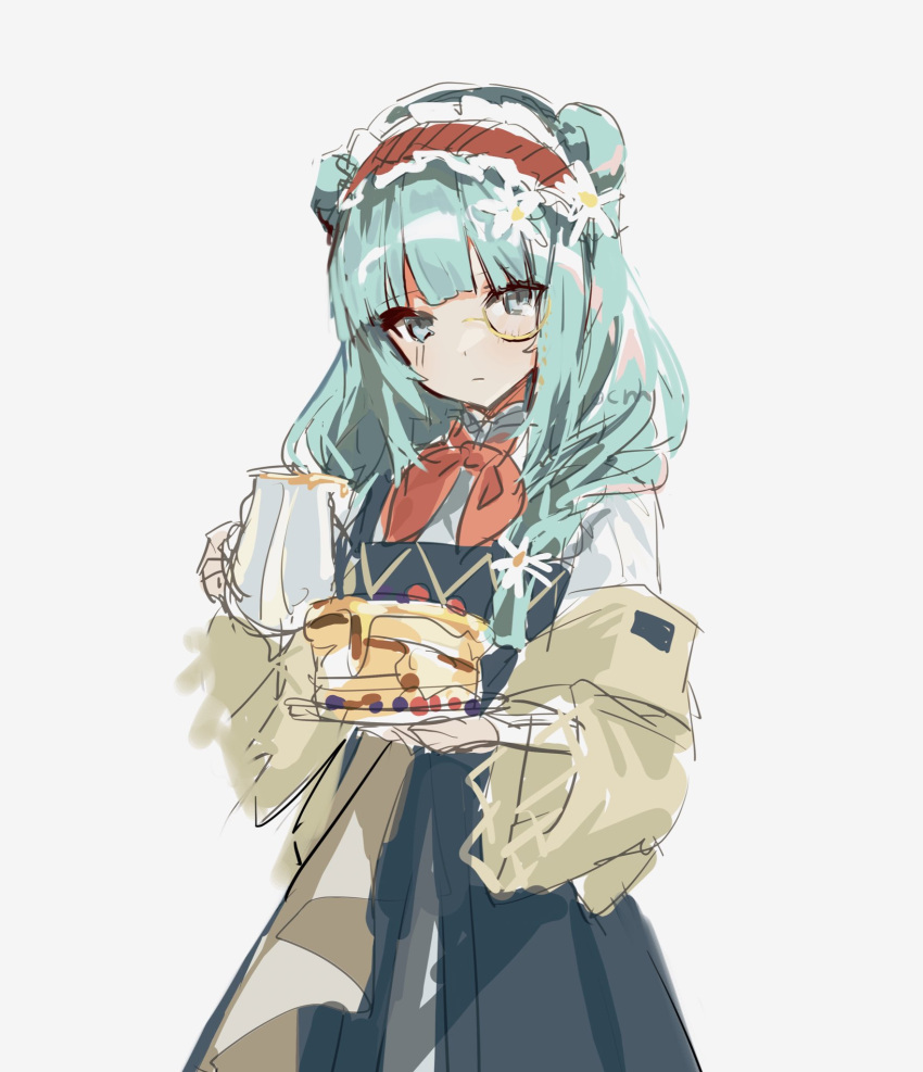 1girl, animal_ears, aqua_eyes, aqua_hair, arknights, bangs, bear_ears, black_dress