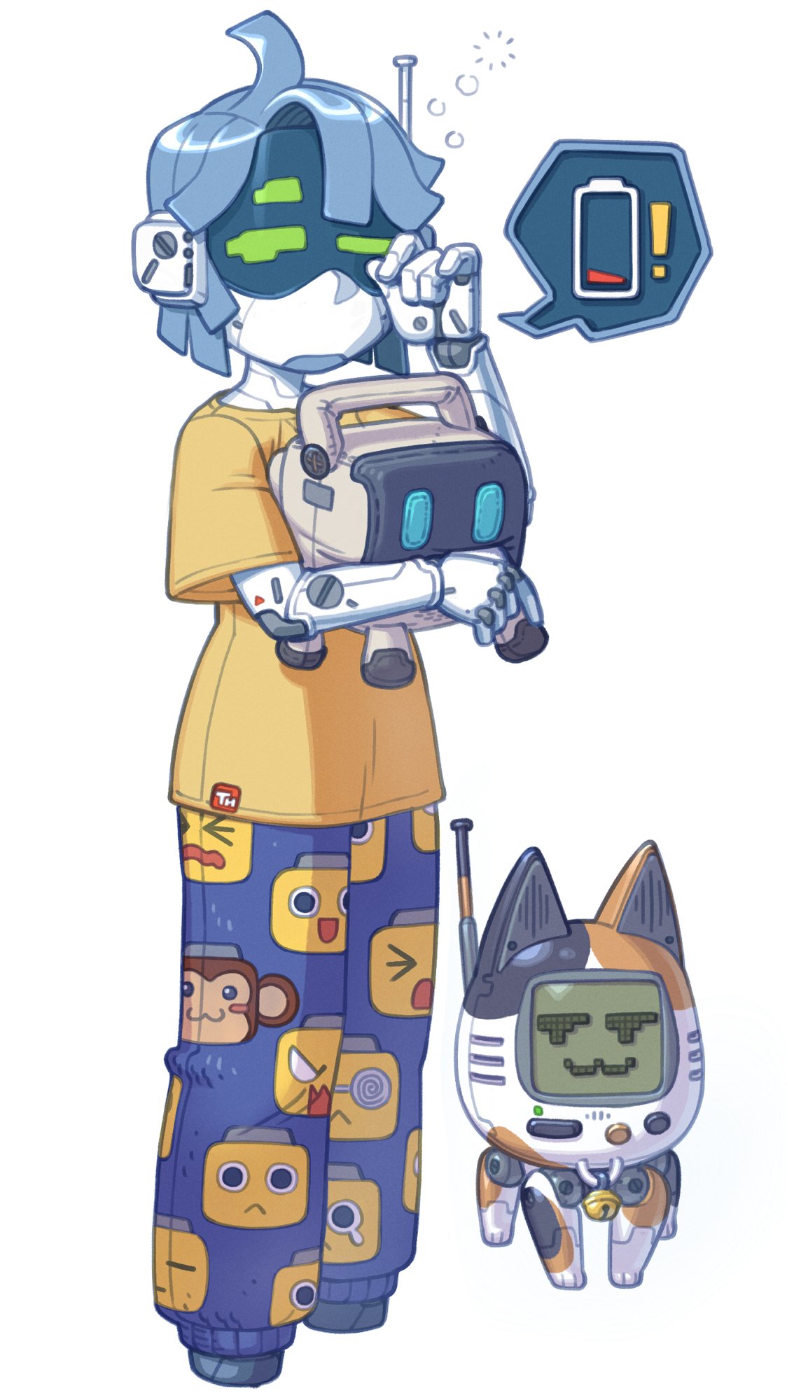 !, :3, android, battery_indicator, blue_hair, blue_pants, cameron_sewell, data_(mega_man)