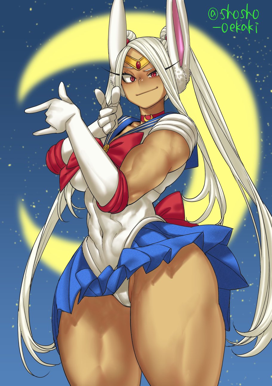 1girl, alternate_hairstyle, animal_ears, bishoujo_senshi_sailor_moon, blue_sailor_collar, blue_skirt, blurry, blurry_background