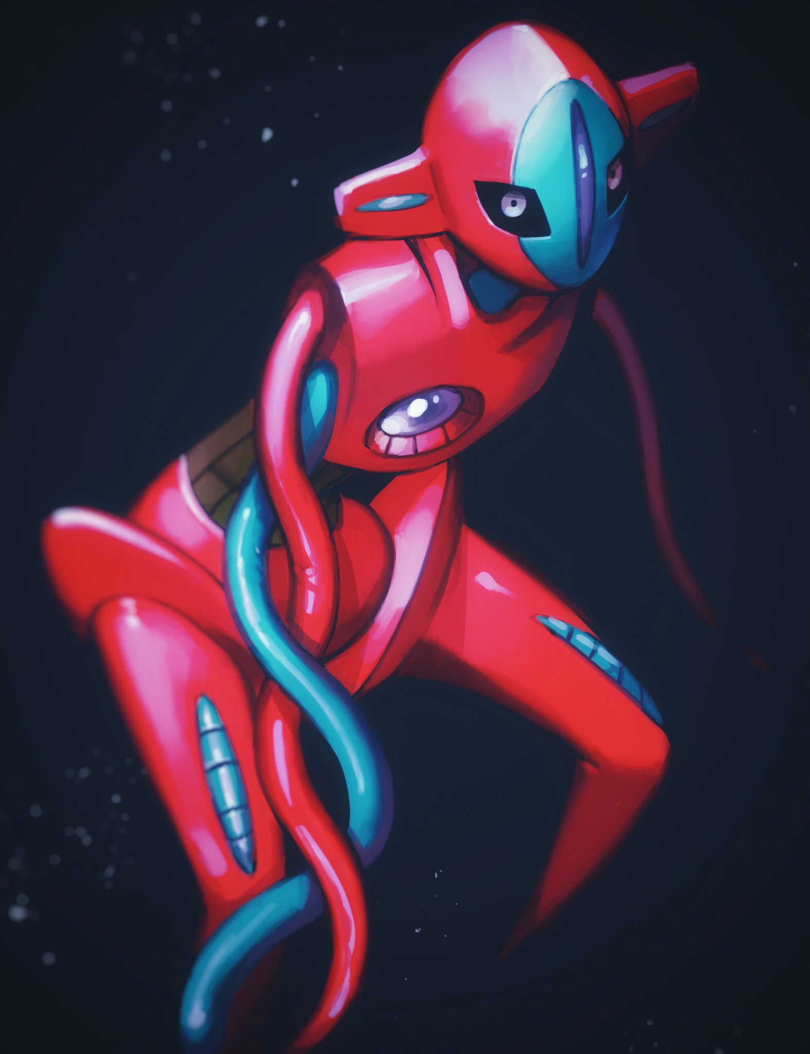 black_eyes, blurry, commentary_request, deoxys, deoxys_(normal), highres, looking_to_the_side, ogege_(ogege_kyit)