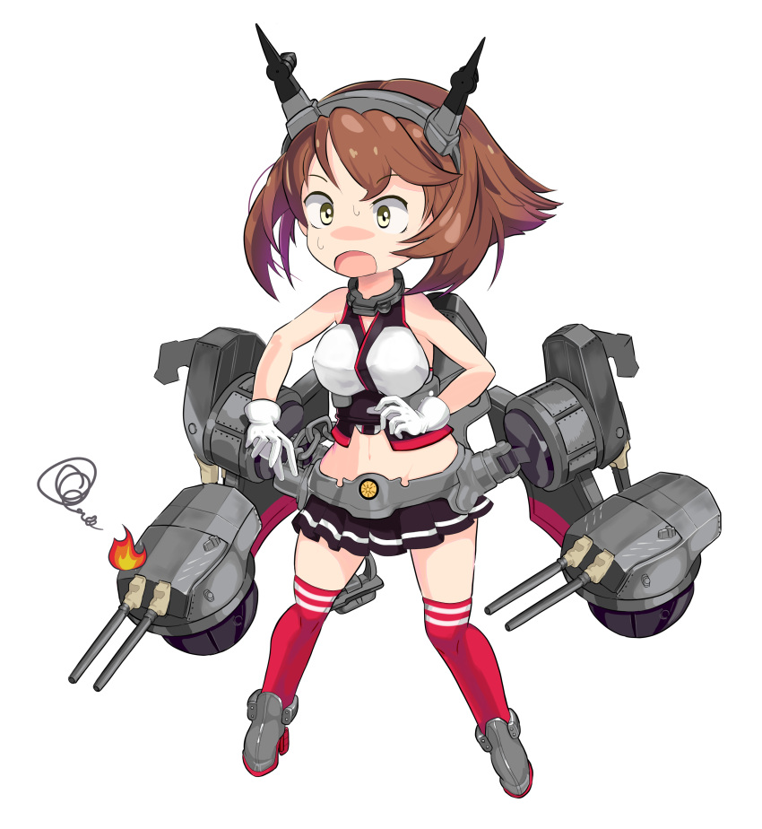 1girl, absurdres, anchor, black_skirt, breasts, brown_hair, cannon, dame_shoal