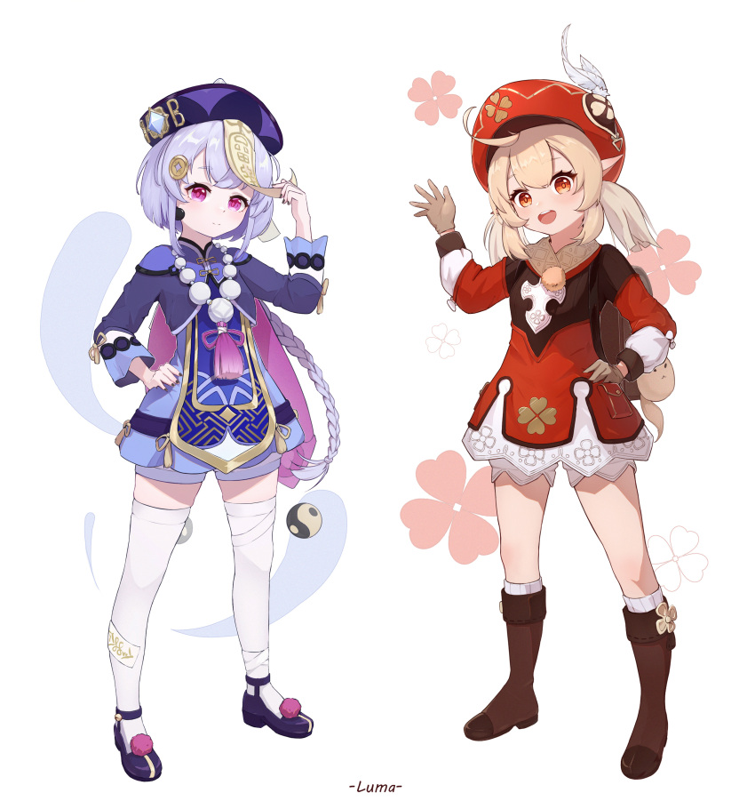 2girls, :d, absurdres, ahoge, backpack, bag, bag_charm, bangs